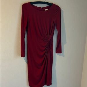 New Elegant cranberry  Long Sleeve Dress with rushing.  Size 4